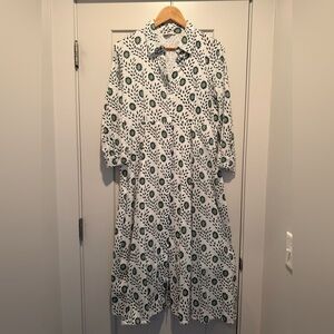 Julia Armory Green and White Midi Dress Large button front GUC